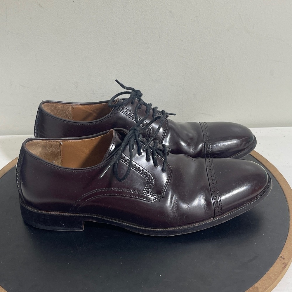 Johnston & Murphy  Dress Shoes Men 8D Burgundy Cap ToeSheepskin Leather Oxford